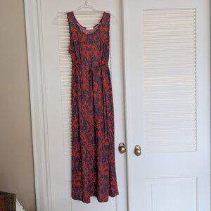 Julia‎ Silk Blend Maxi Dress Womens Size XL w/ Drawstring Empire Waist EUC